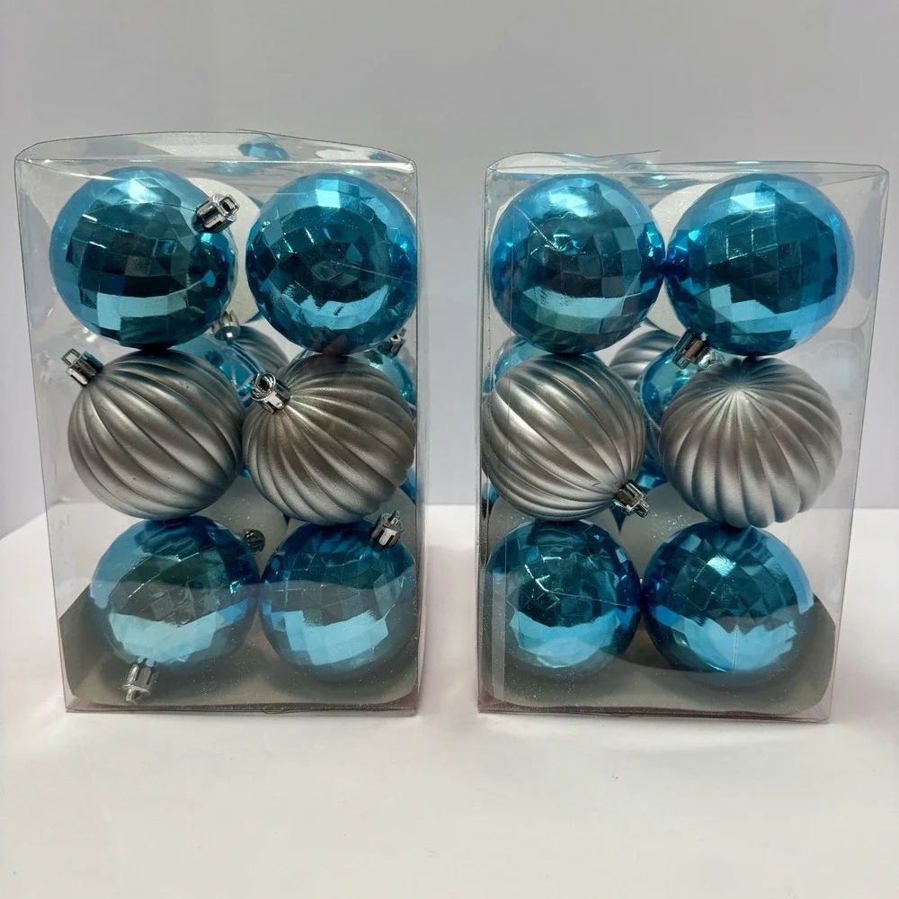 Holiday Time 36‎ Shatterproof Christmas Ornaments Blue Silver White NEW